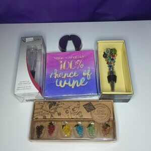 5 Pc Wine Drinkers Lot - Aerator, Charms, Bottle Stopper, Napkins, Foil Cutter